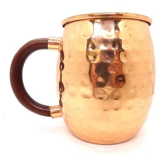 Beer Mug S.S. Double Wall Hammered Copper Finish w/Wood Handle - Picture 2 of 3
